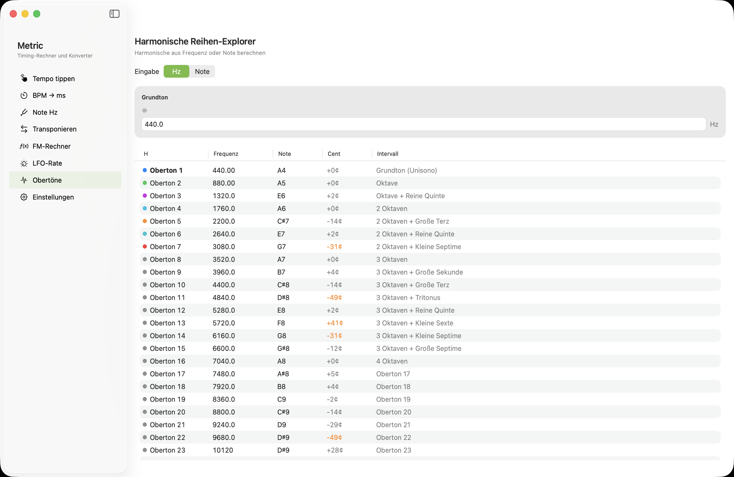 Obertonreihen-Explorer auf macOS