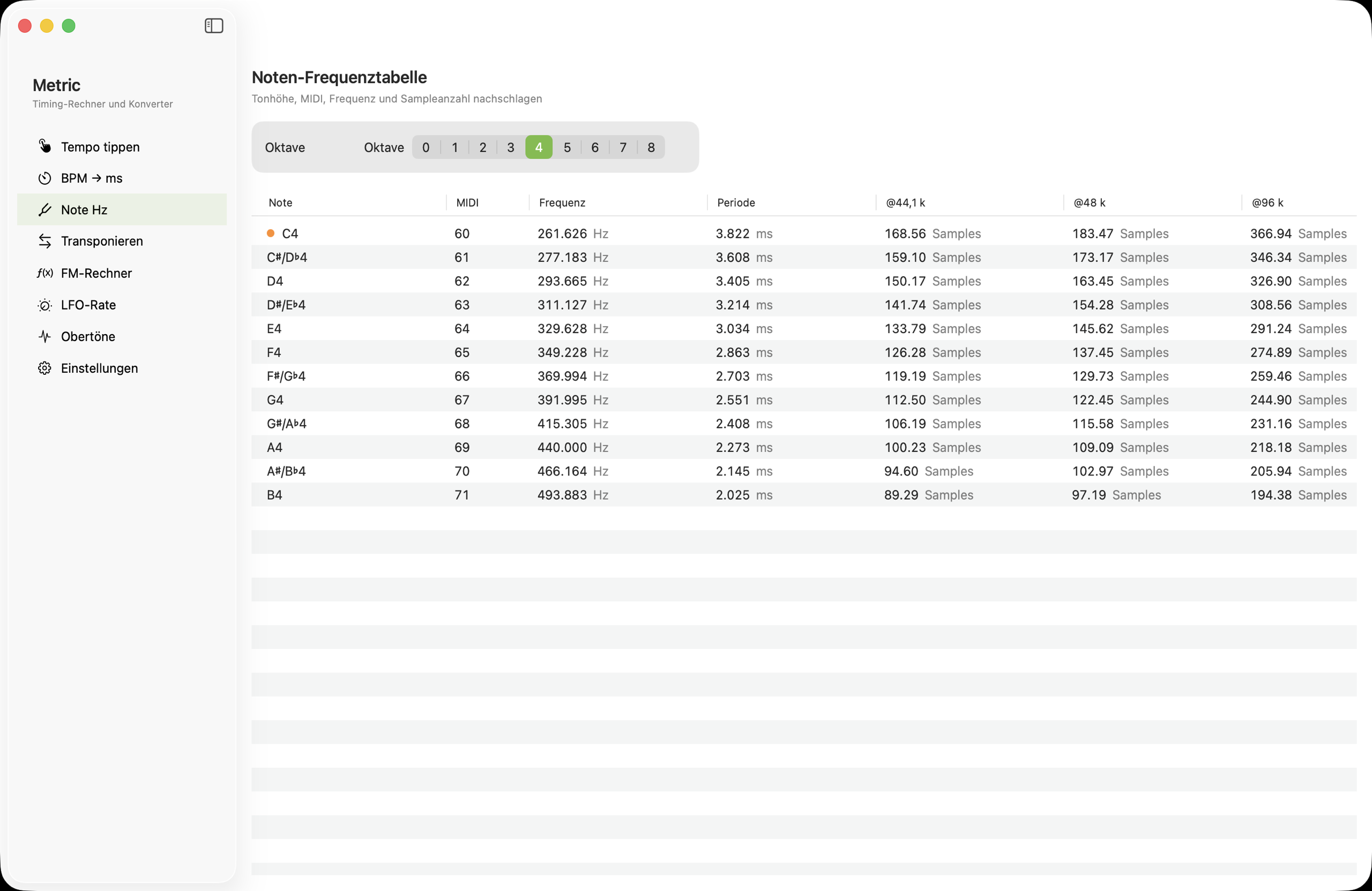 Note-zu-Frequenz-Umrechner auf macOS