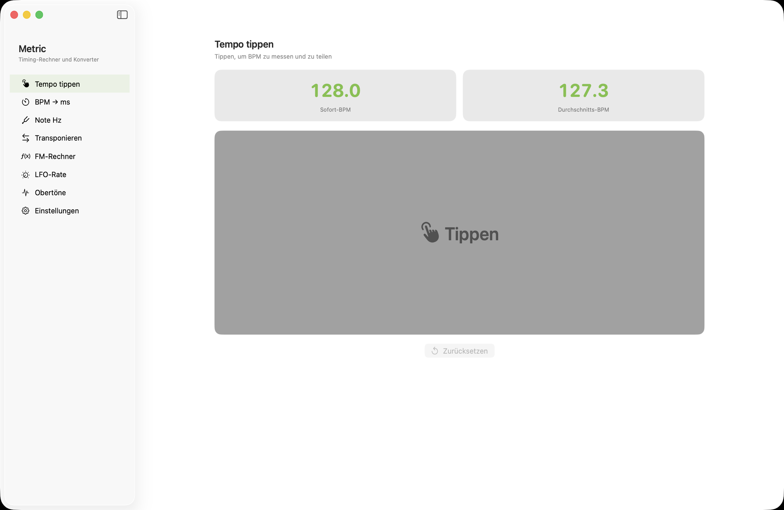 Tempo-Presets auf macOS