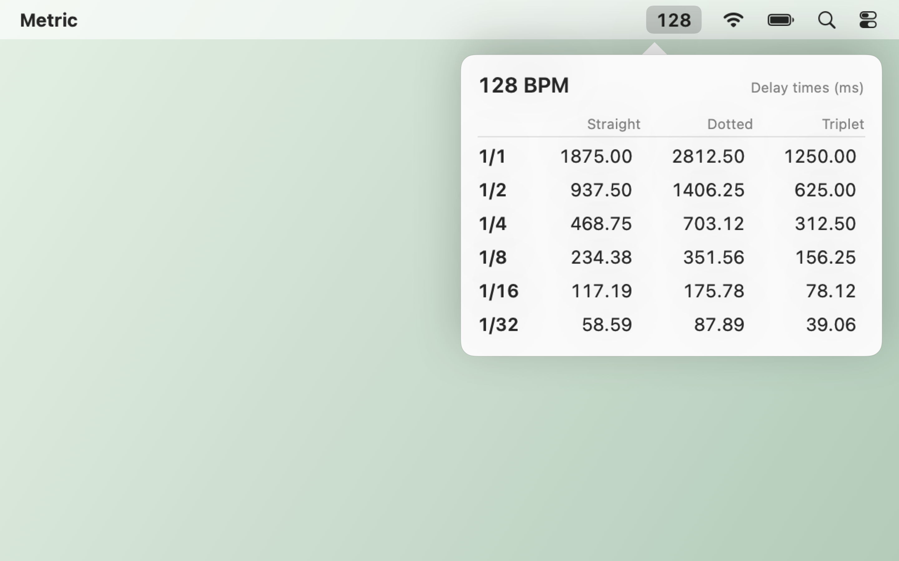 Menu bar tap tempo and delay times on macOS