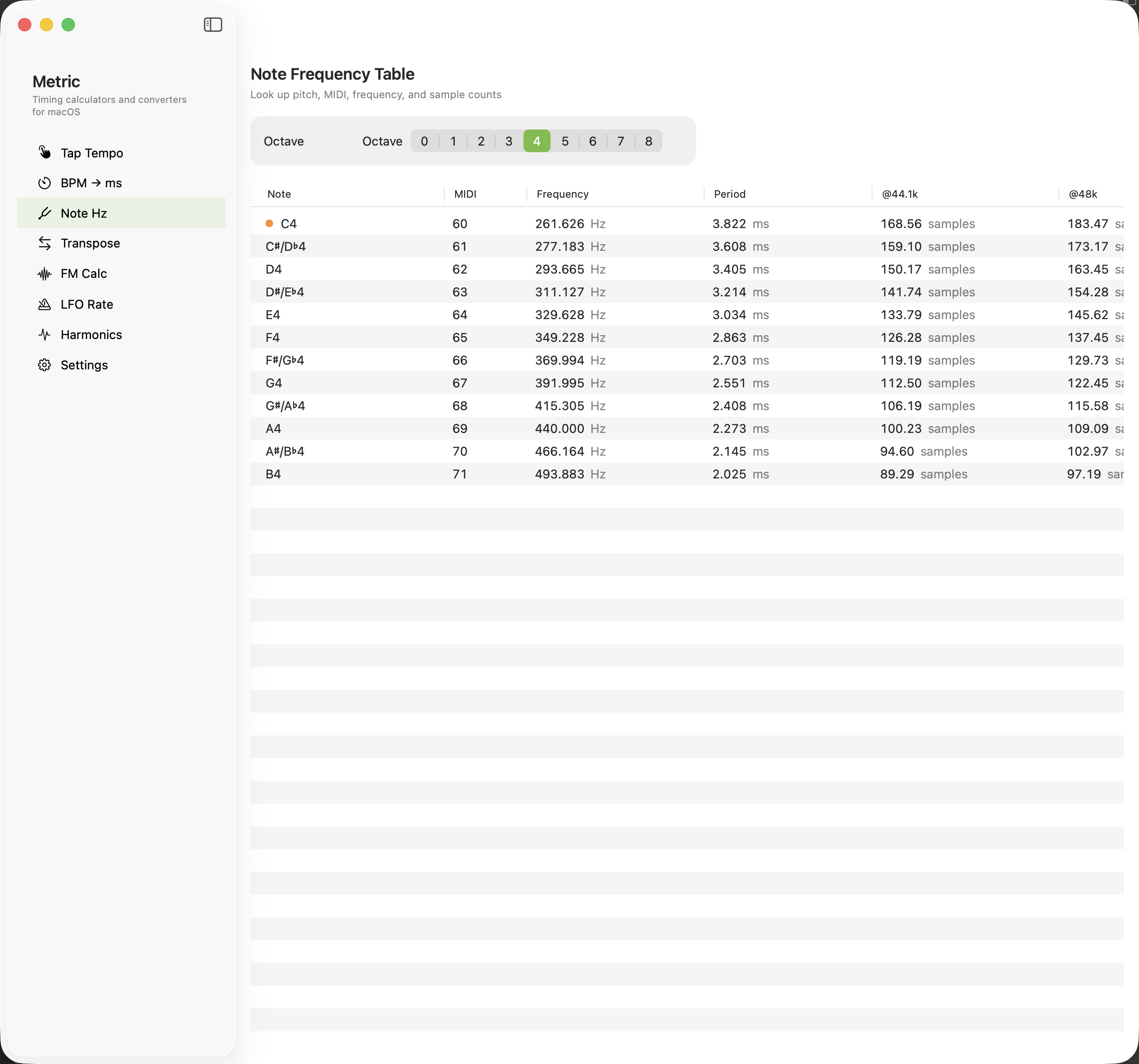 Note to Frequency converter on macOS