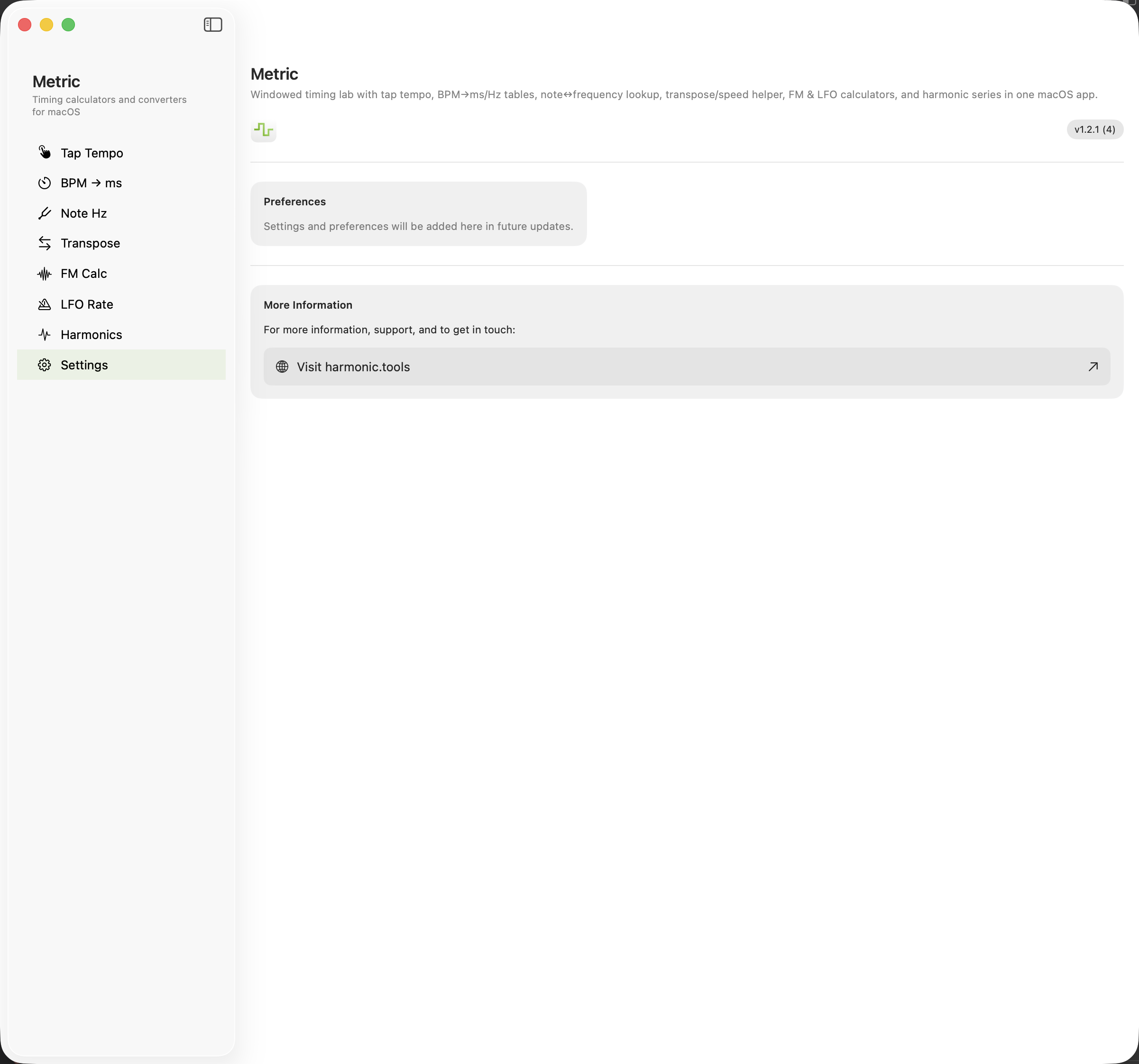 Settings screen on macOS