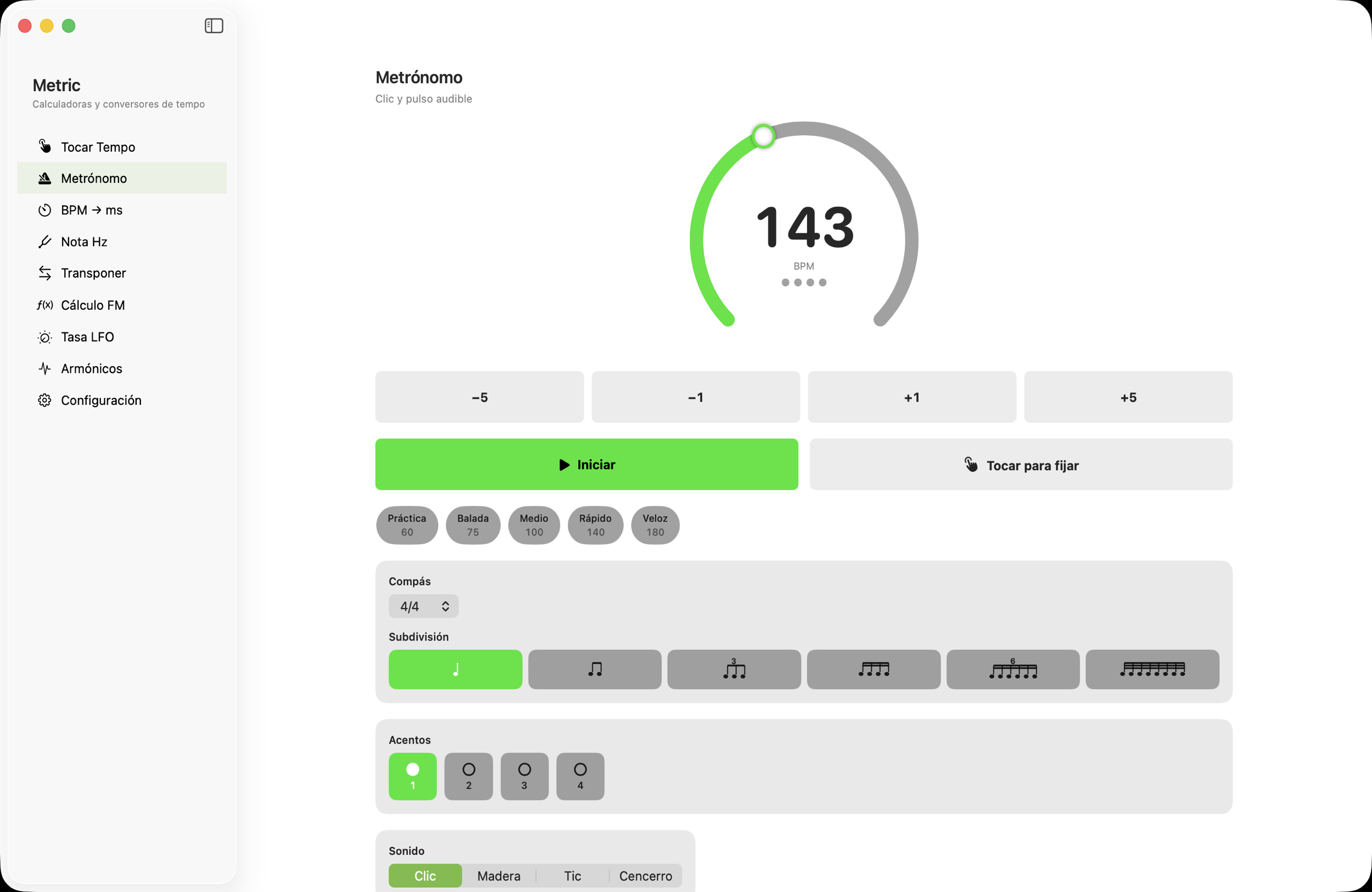 Metrónomo en macOS