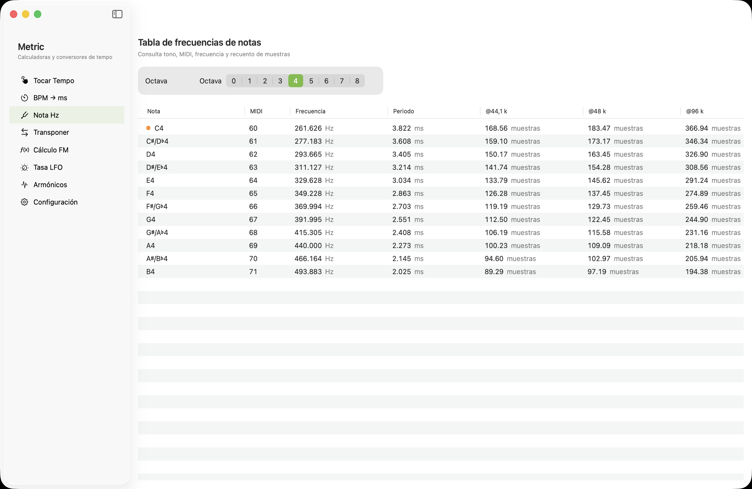 Conversor nota a frecuencia en macOS
