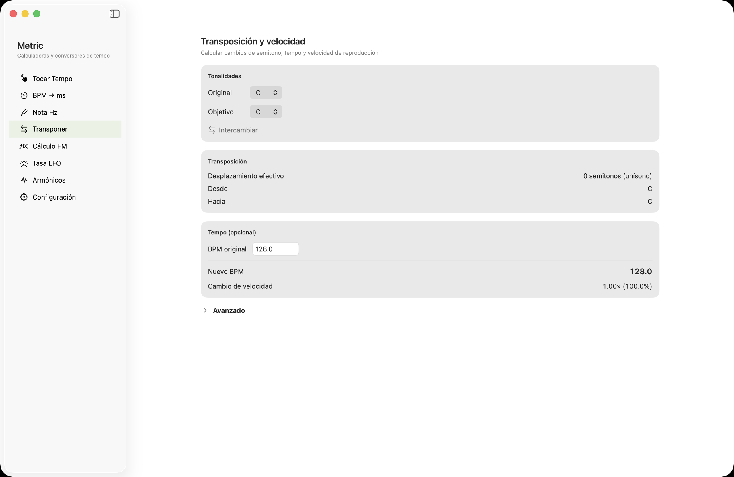 Herramienta de transposición y velocidad en macOS