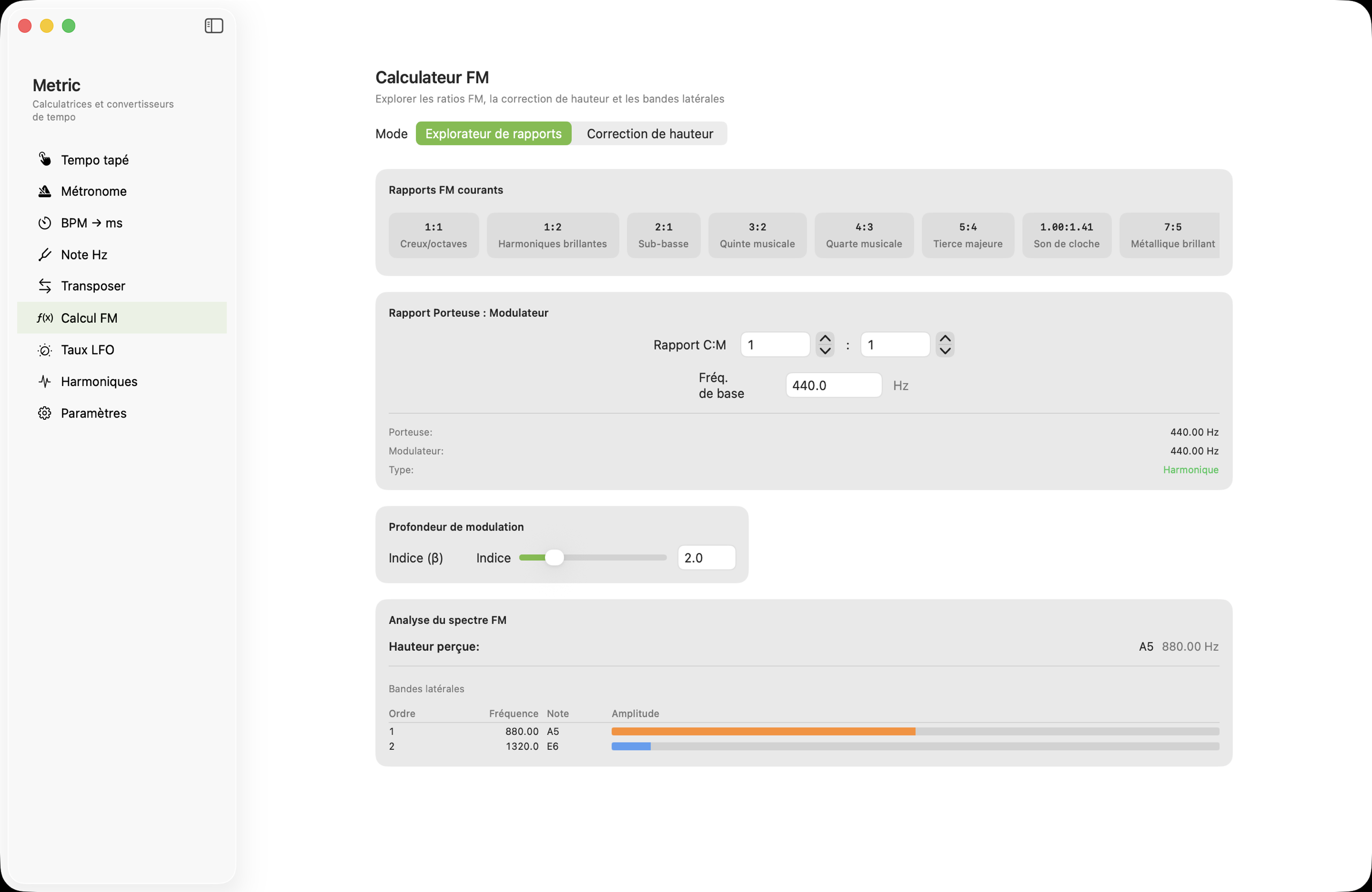 Calculateur FM sur macOS