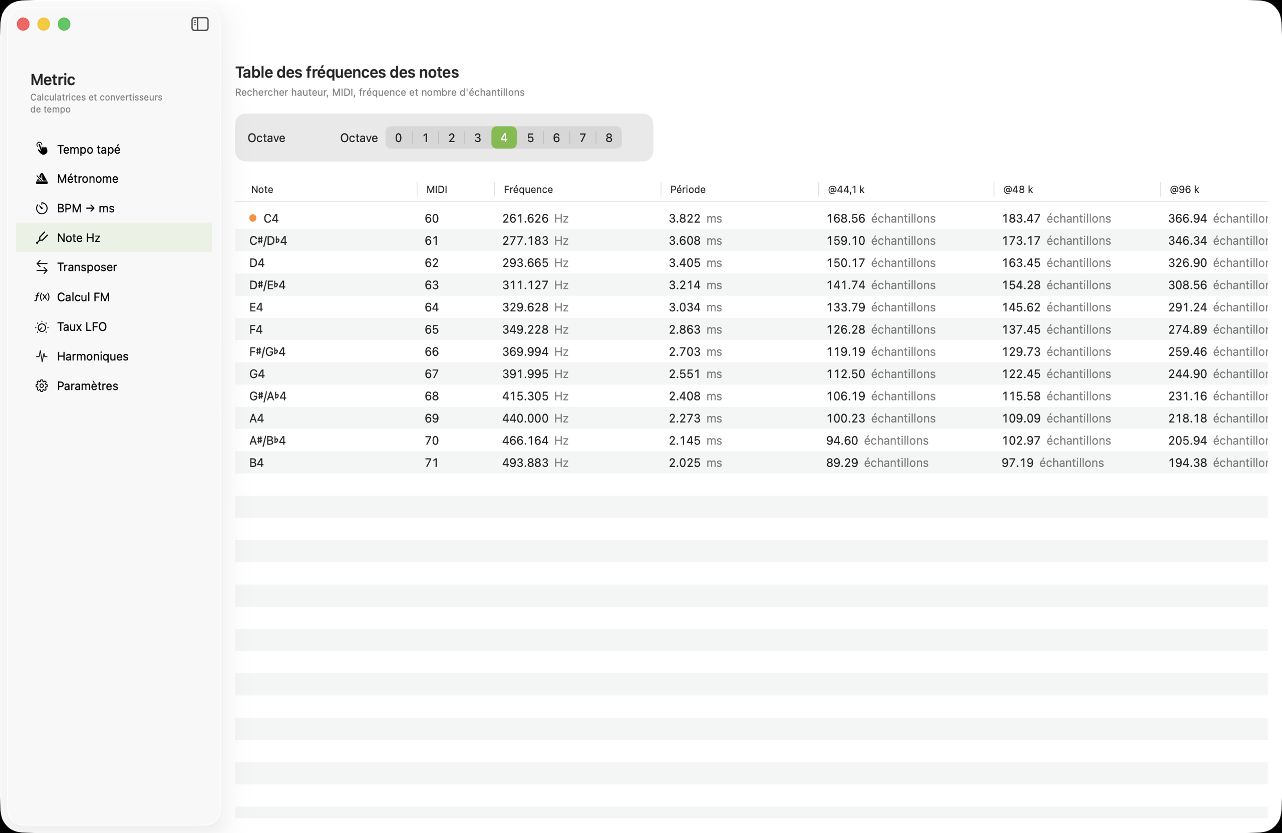 Convertisseur note vers fréquence sur macOS