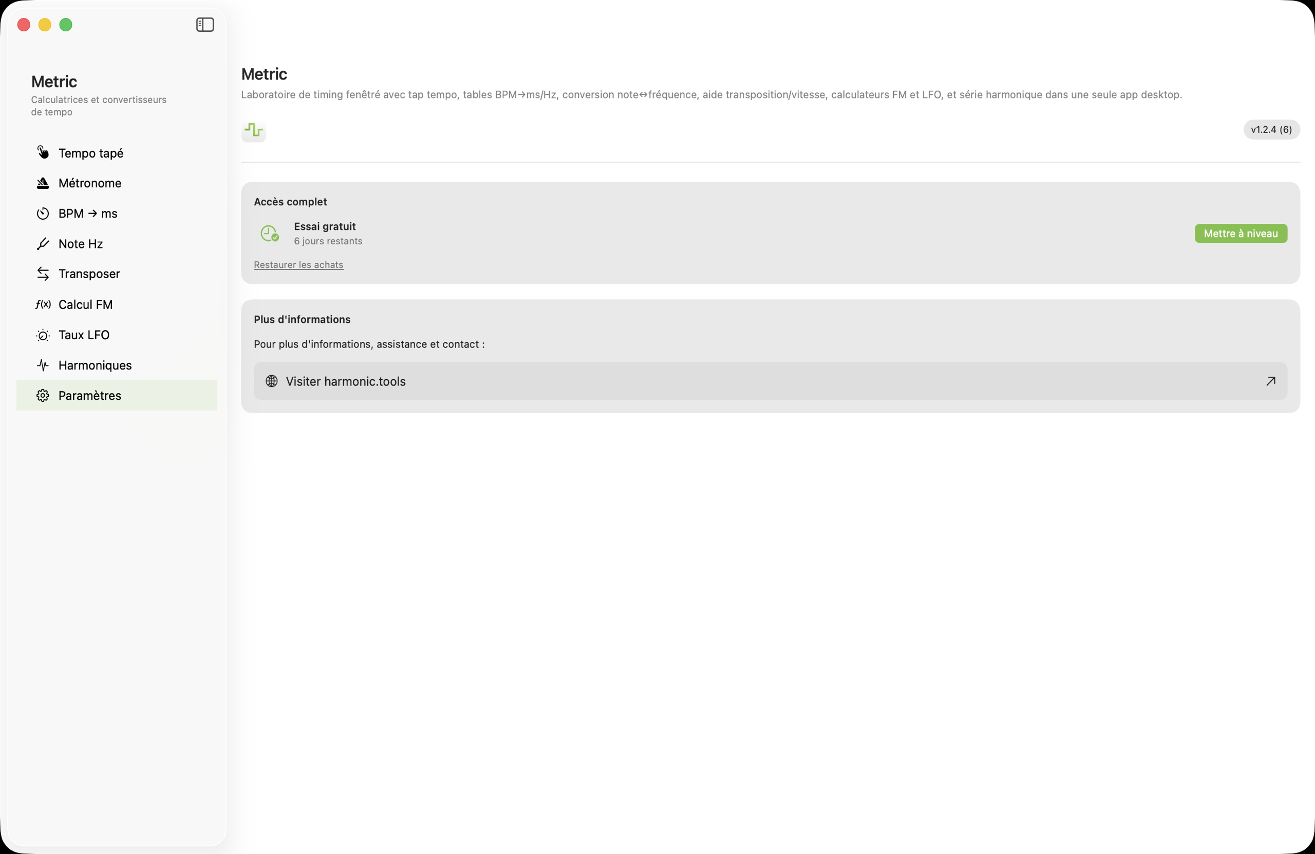 Écran des réglages sur macOS