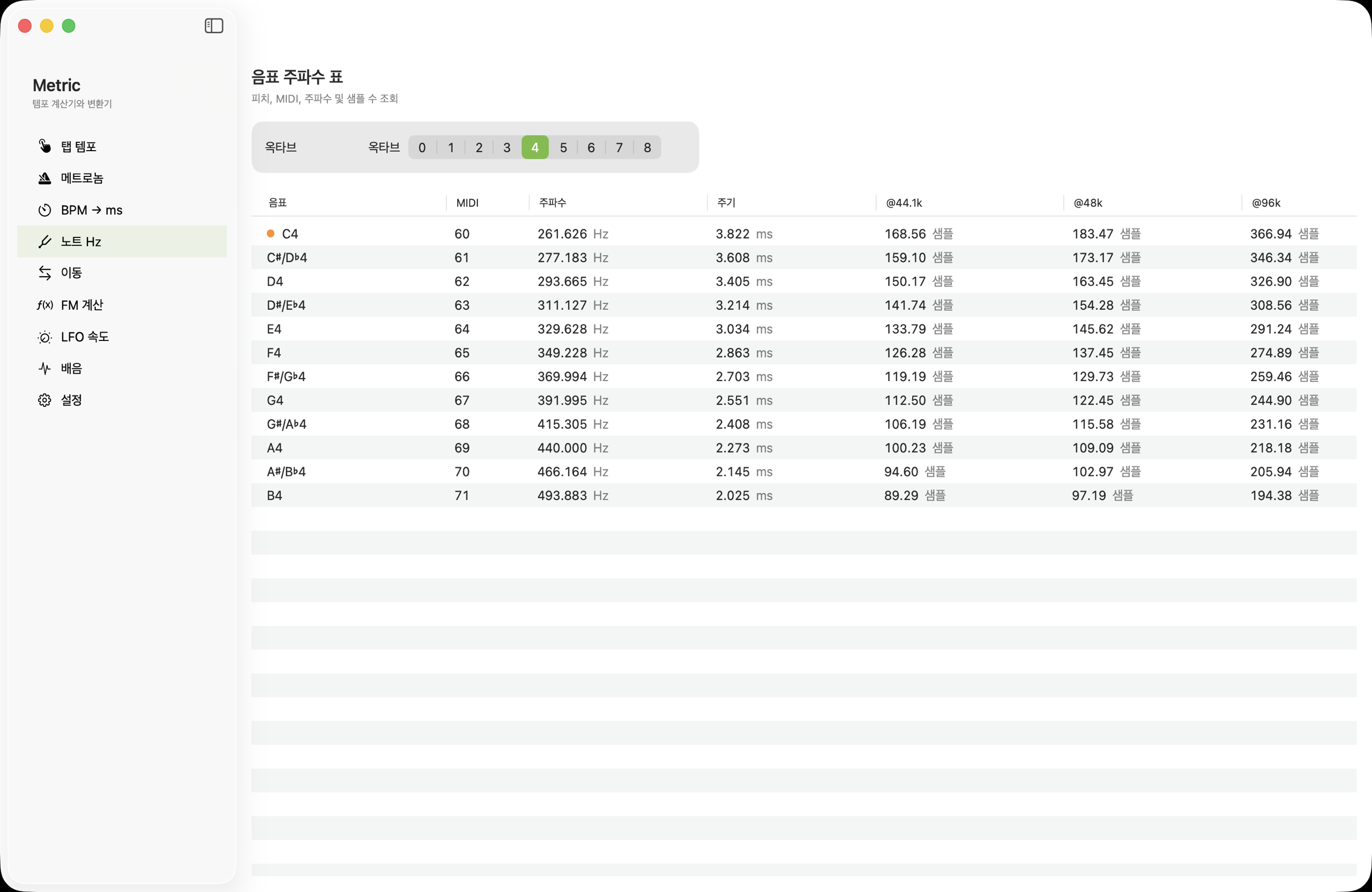 macOS 음→주파수 변환기