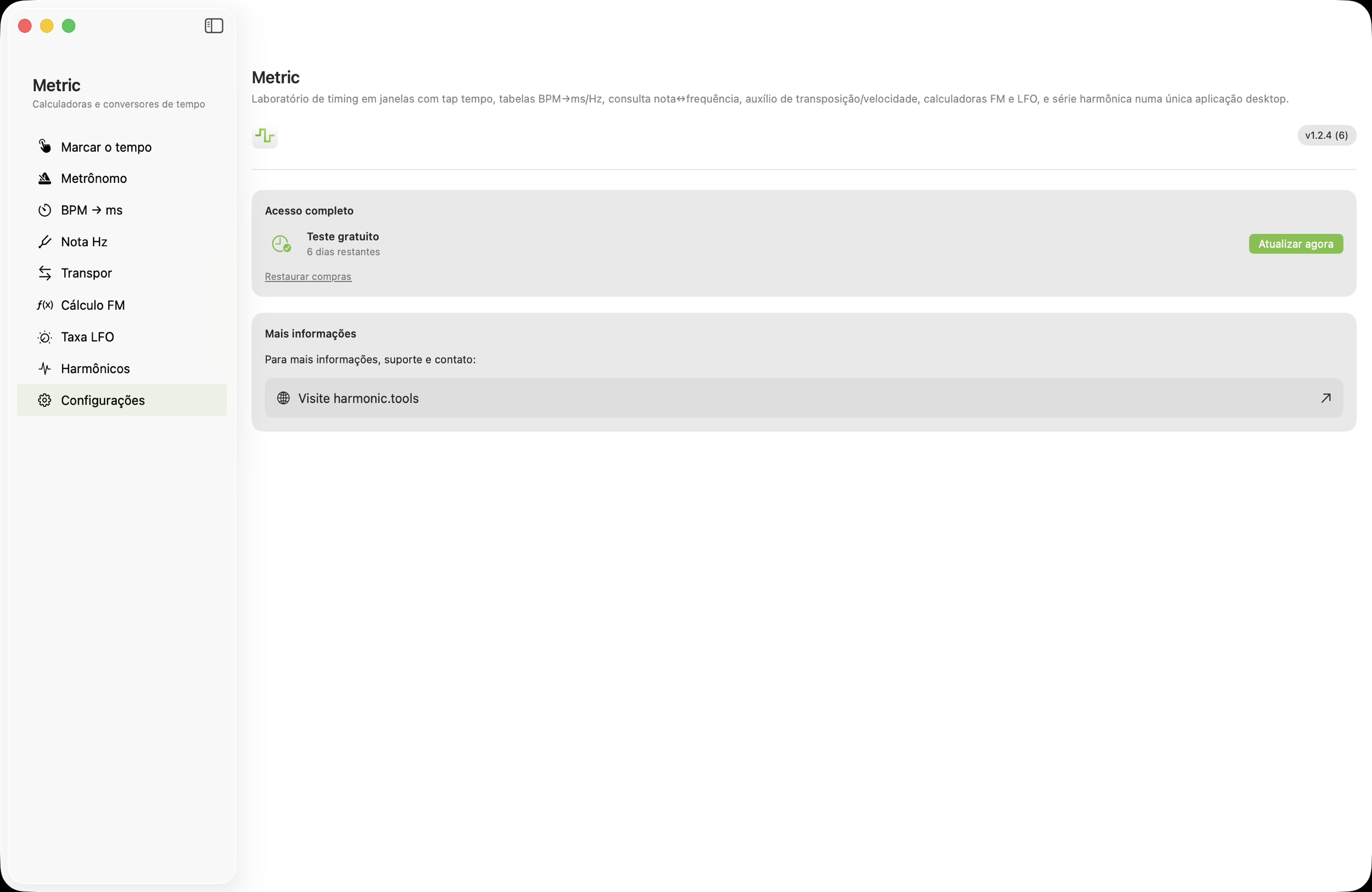 Tela de configurações no macOS