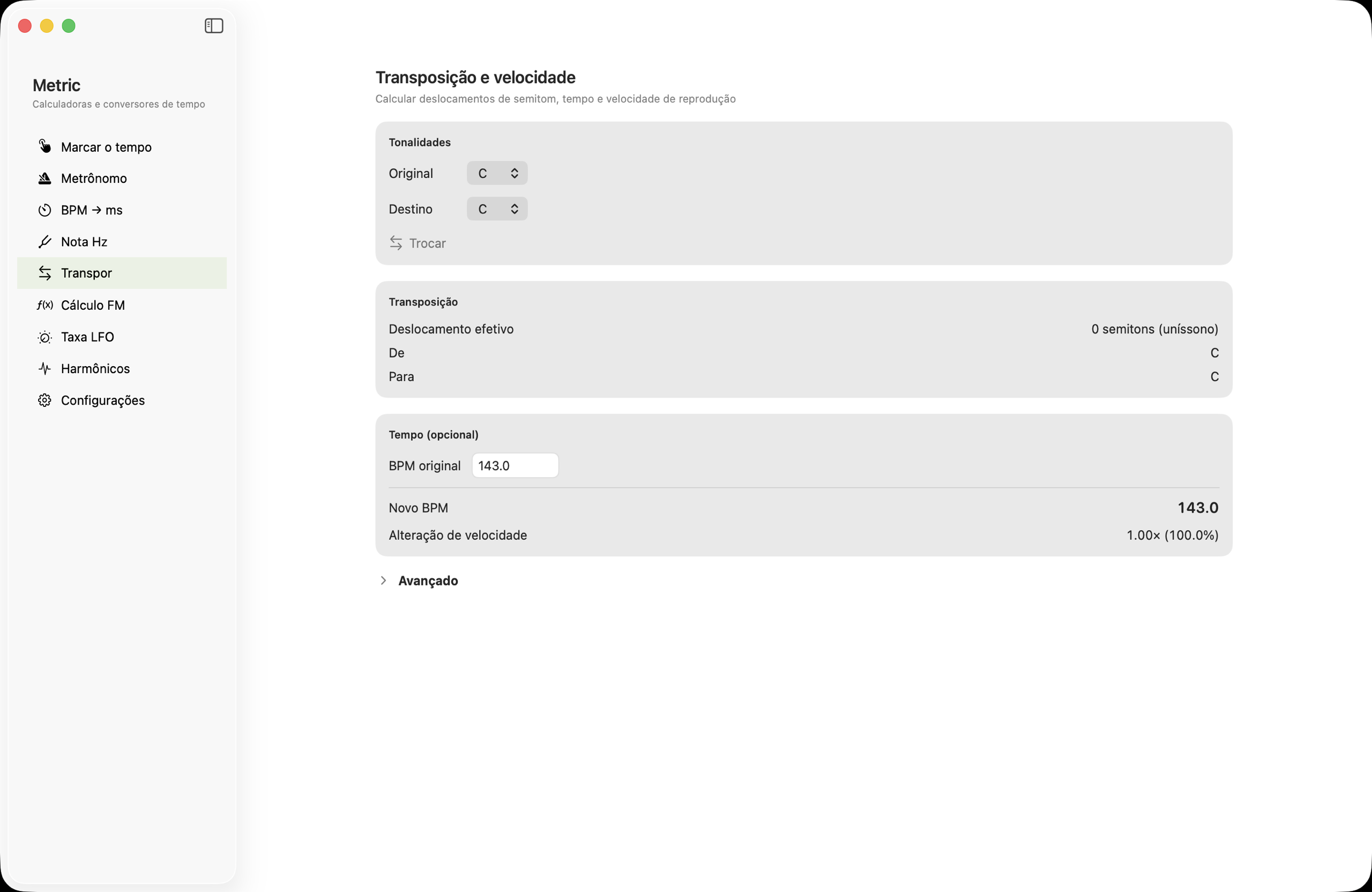 Auxiliar de Transposição e Velocidade no macOS