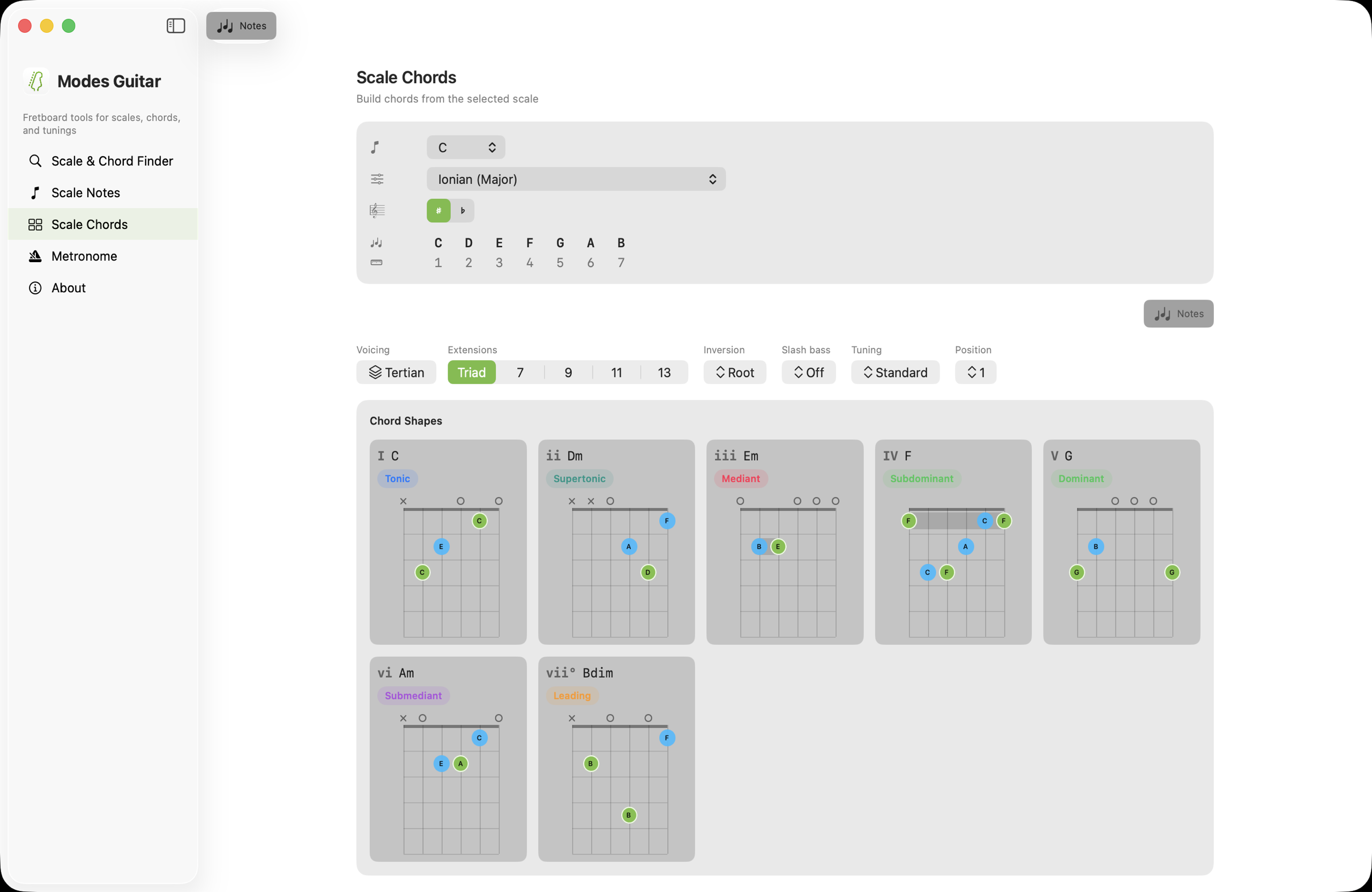 Scale Chords screen on macOS
