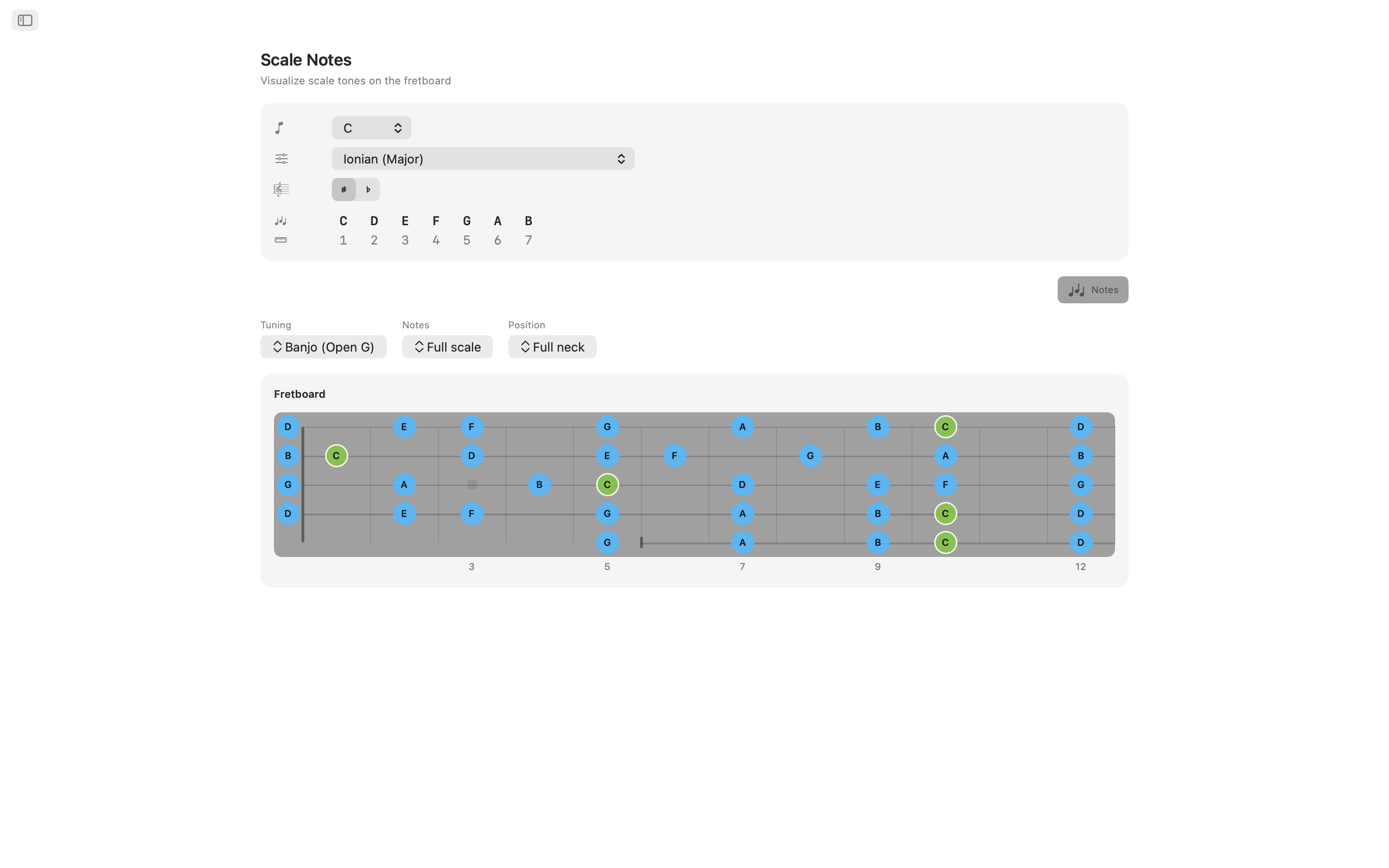 Fretboard retuned to banjo on macOS