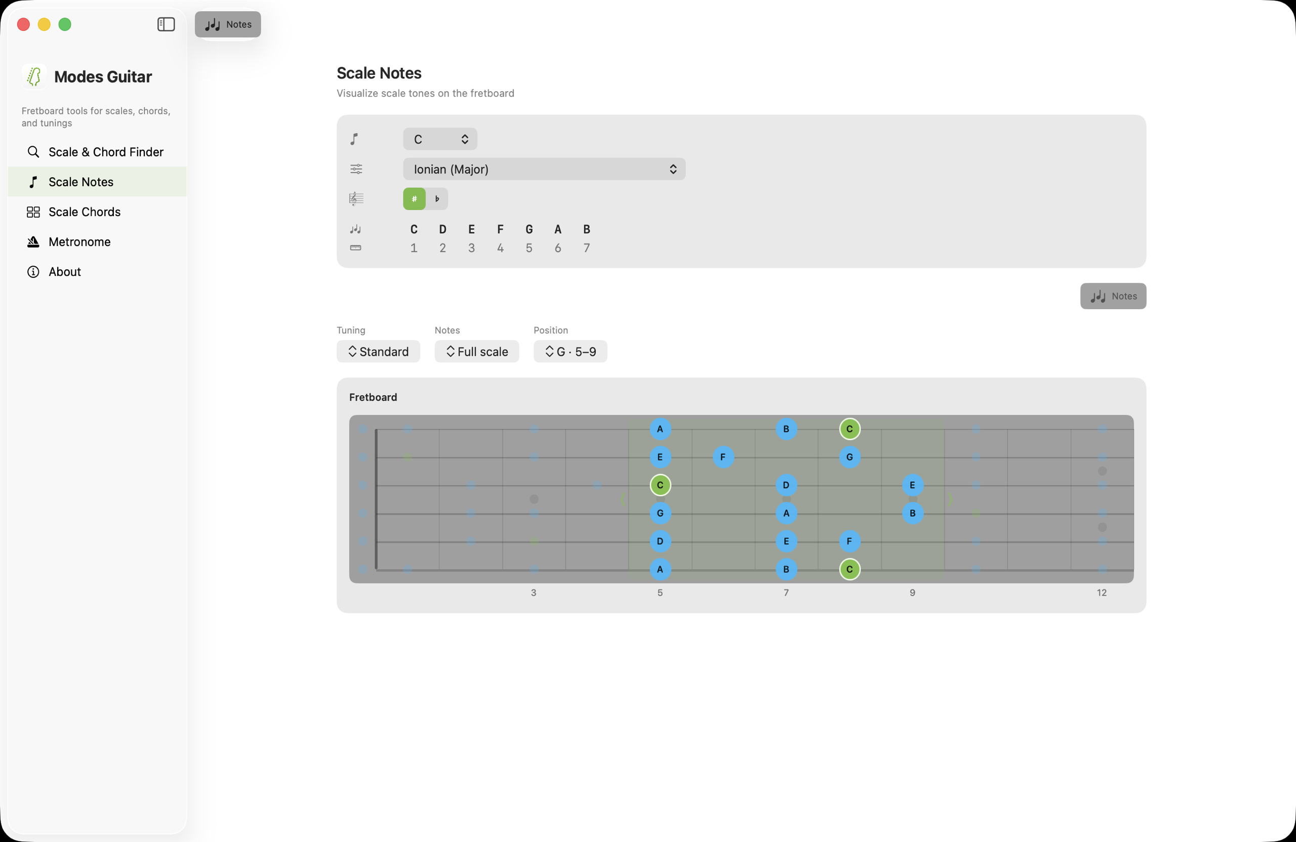 Modes Guitar on macOS