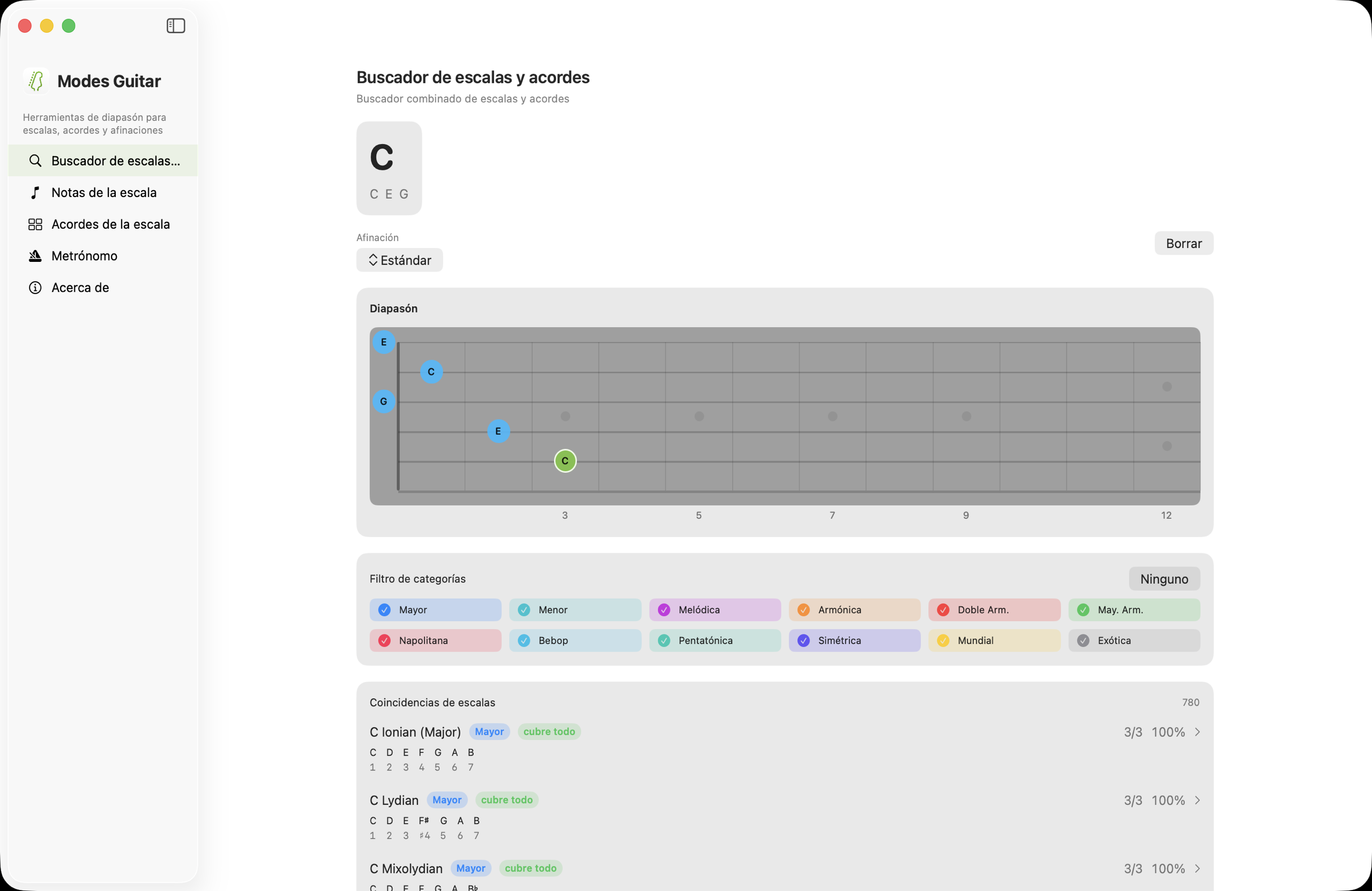 Afinaciones predefinidas en macOS