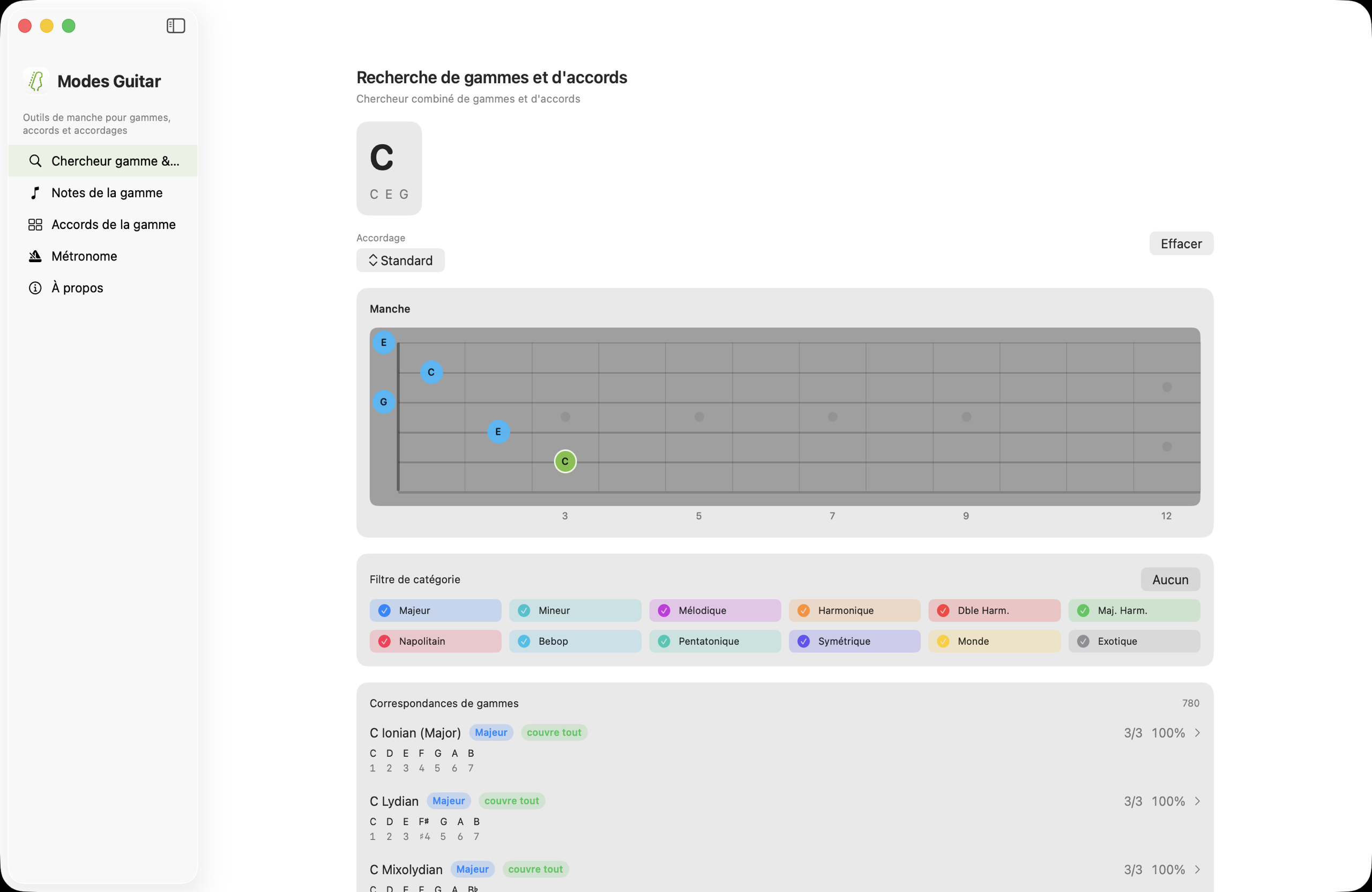 Préréglages d'accordage sur macOS