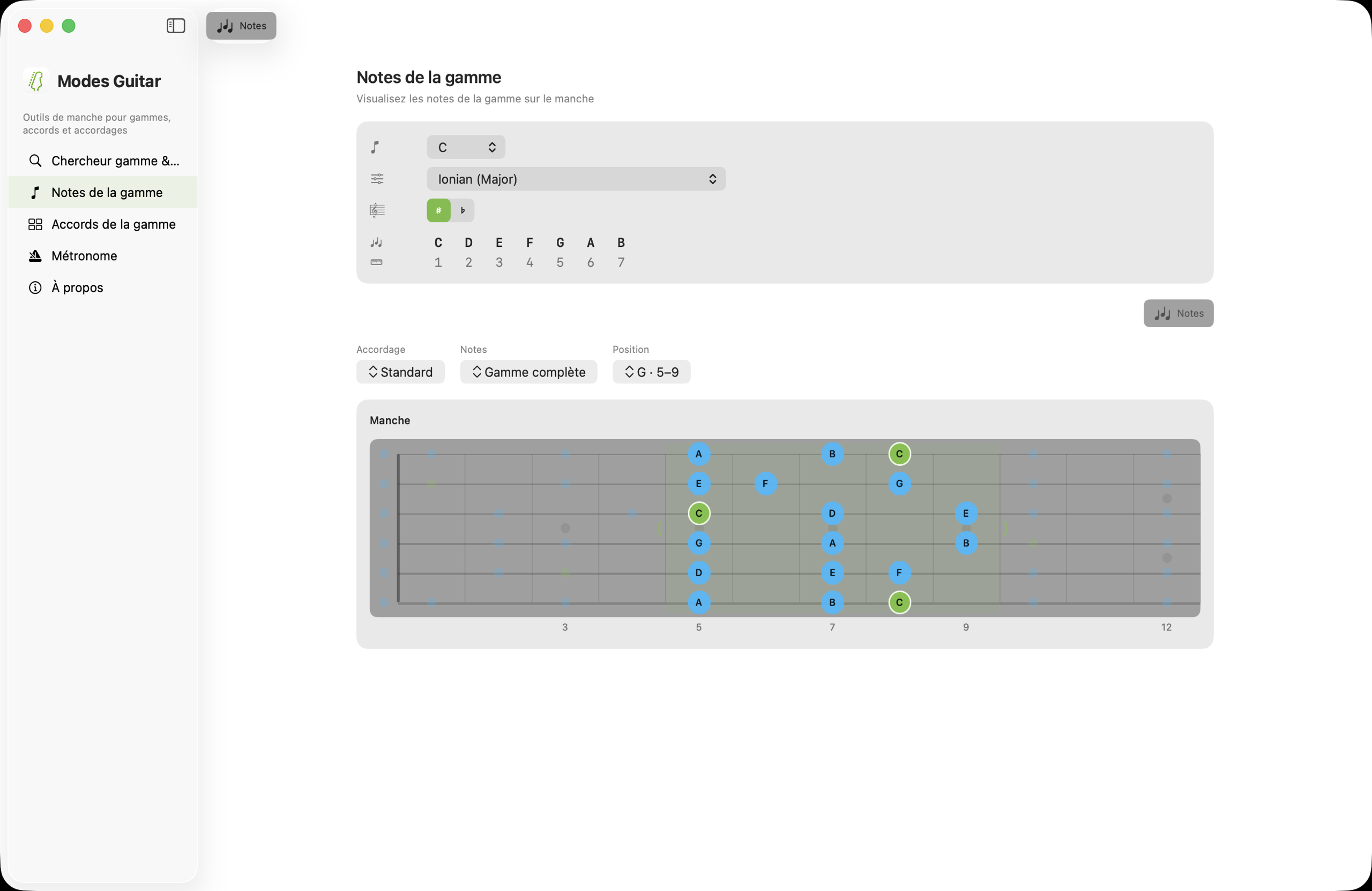Modes Guitar sur macOS