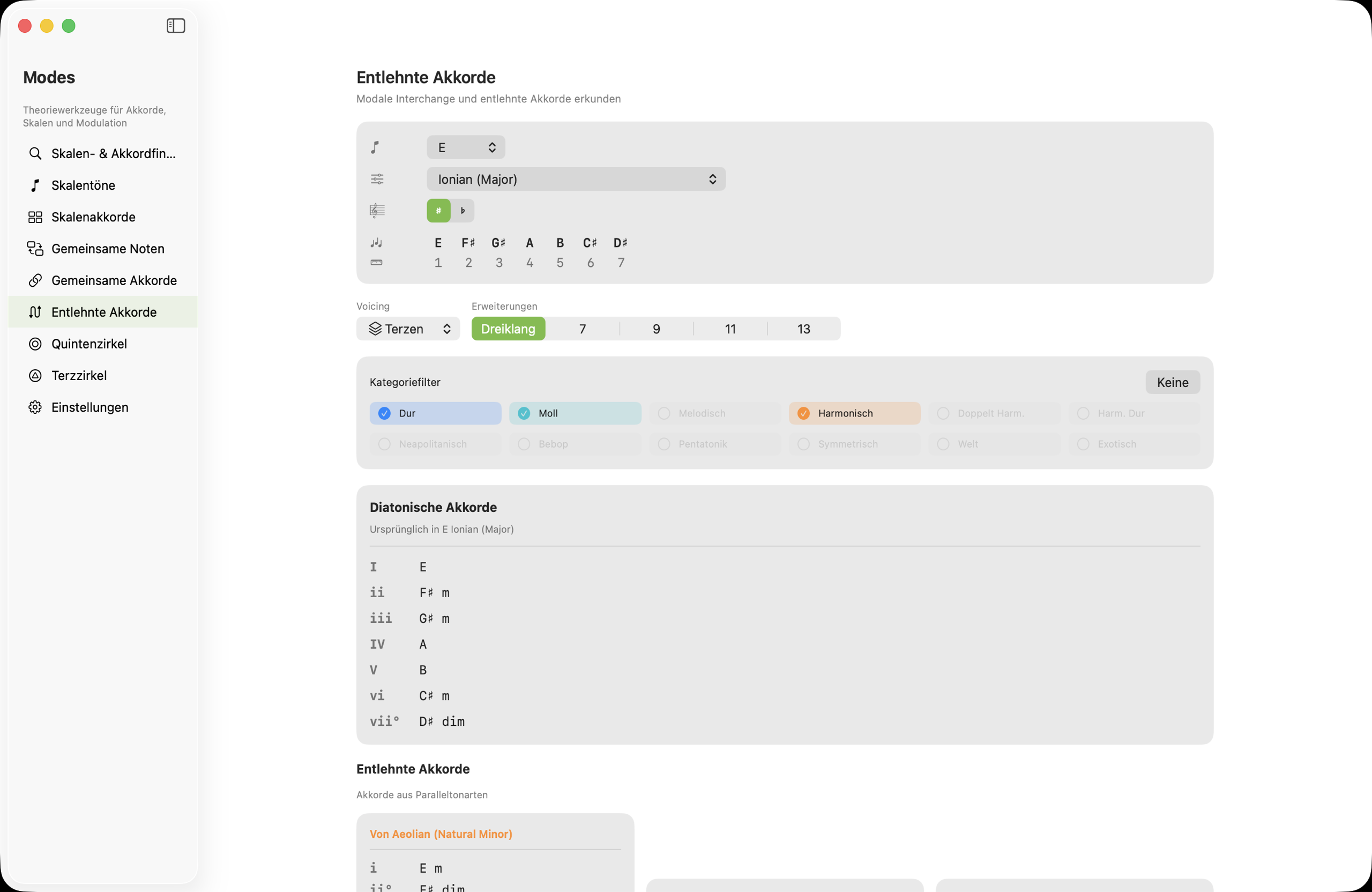 Entliehene-Akkorde-Bildschirm auf macOS