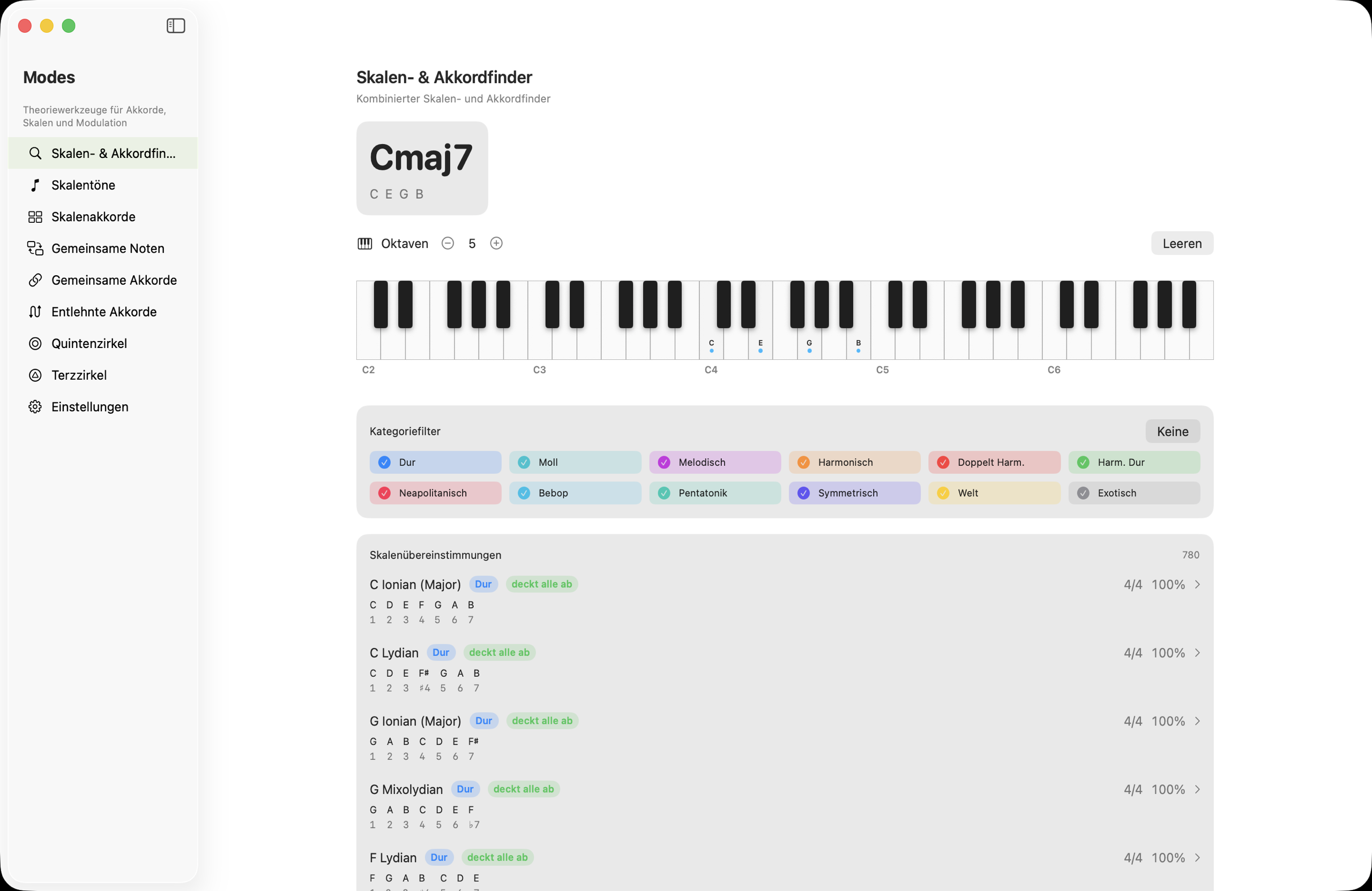 Detaillierte Akkordansicht auf macOS