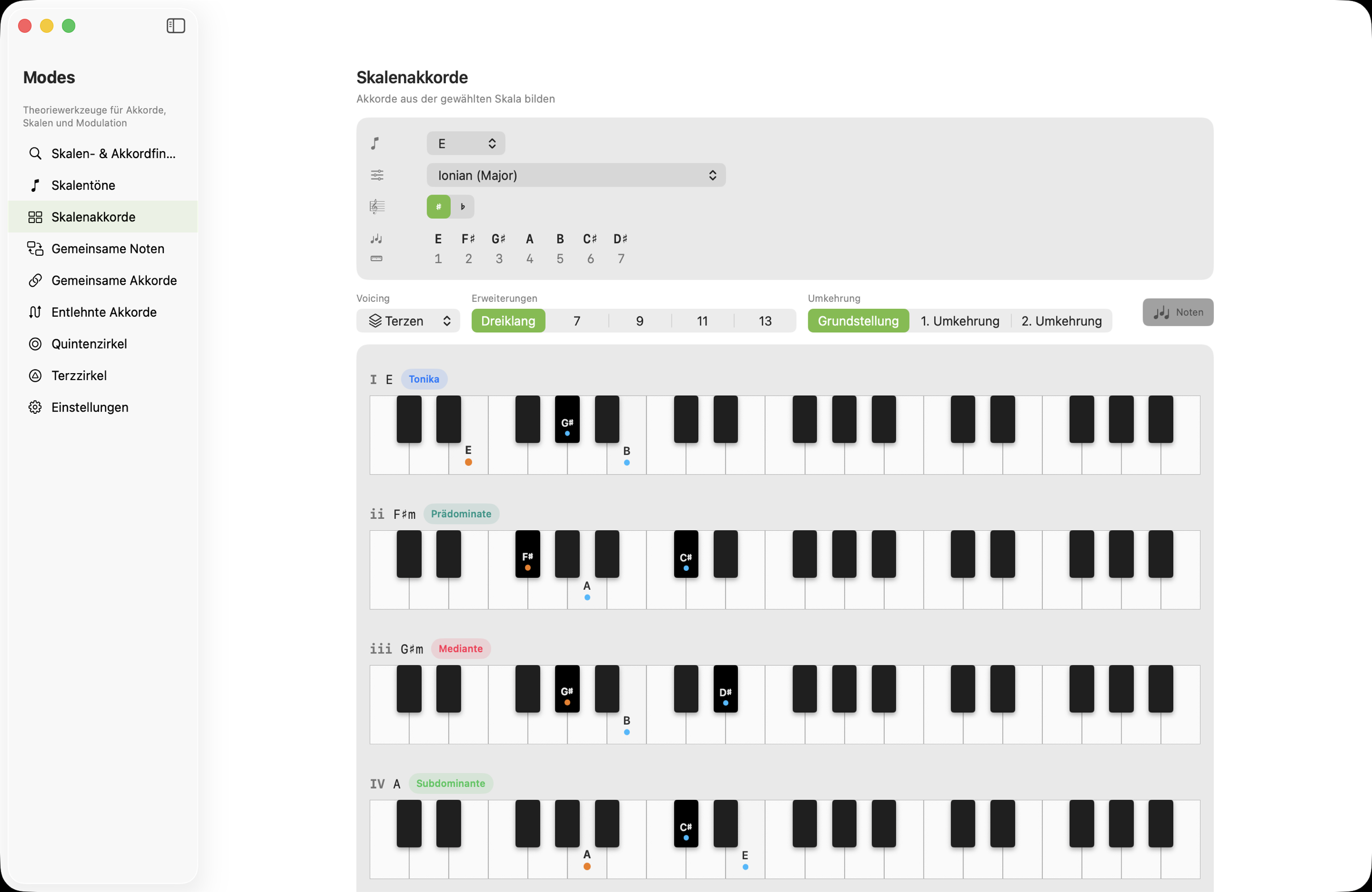 Stufenakkorde-Bildschirm auf macOS