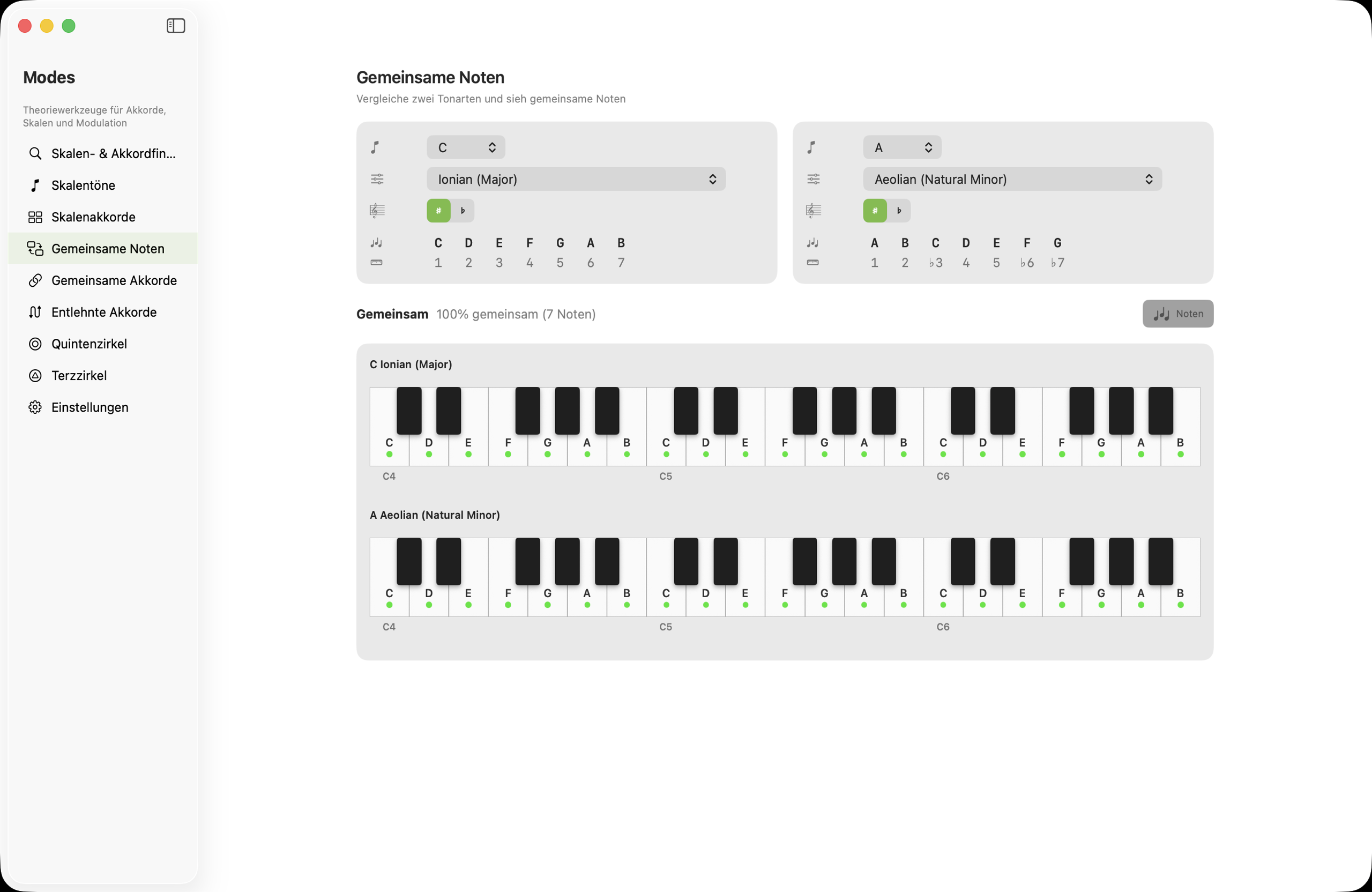Gemeinsame-Töne-Bildschirm auf macOS