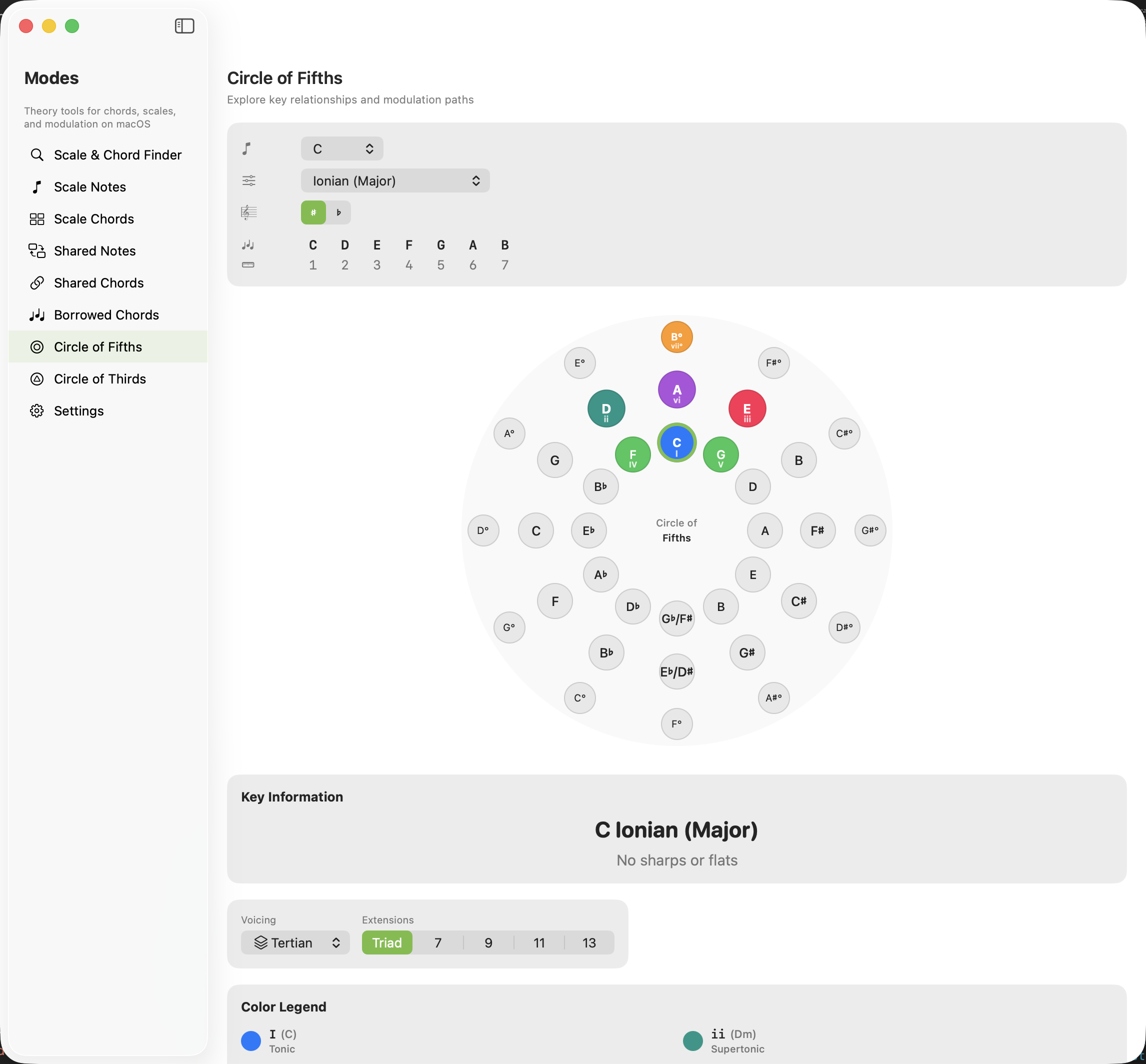 Circle of Fifths screen on macOS