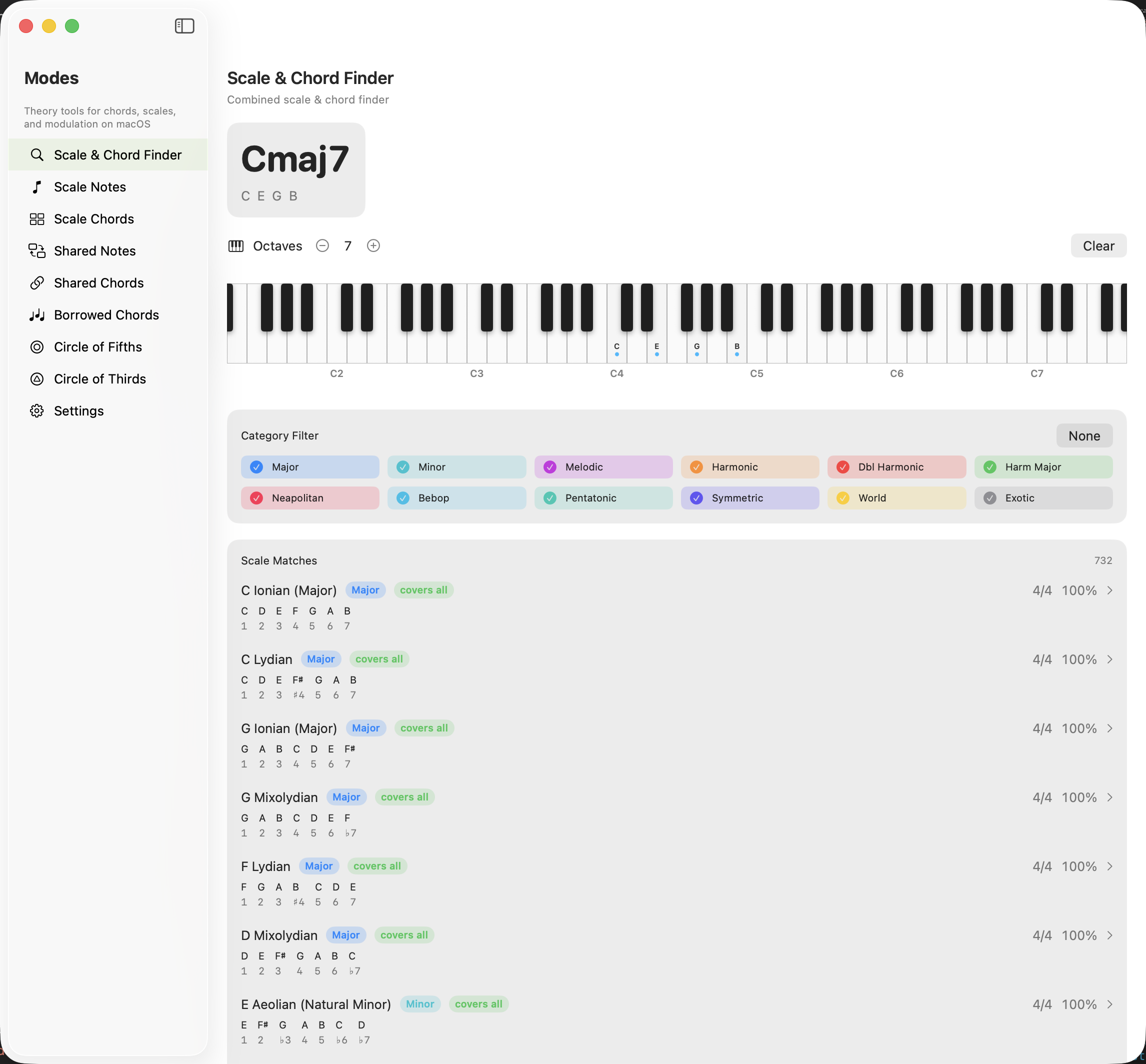 Chord detail view on macOS