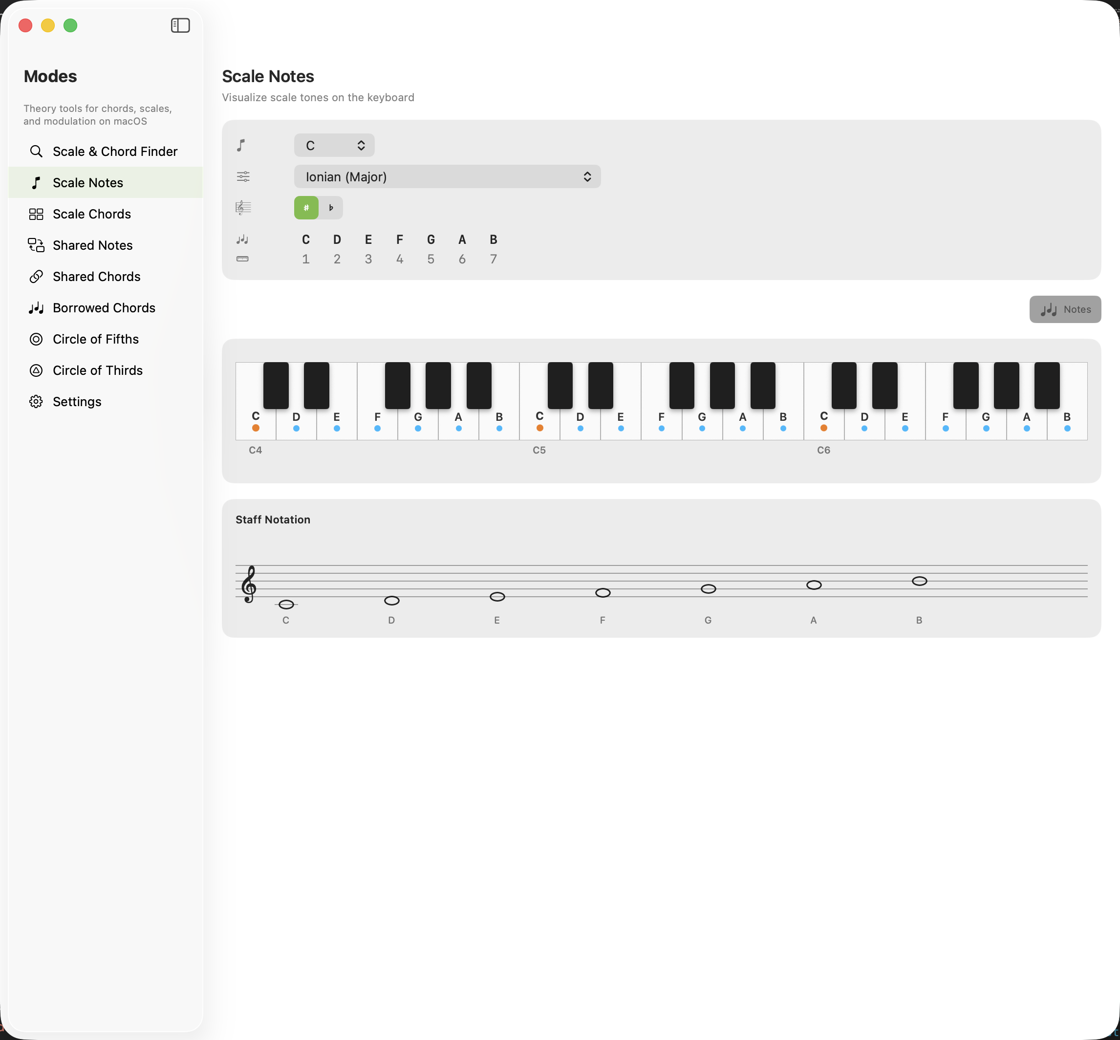 Scale Notes screen on macOS