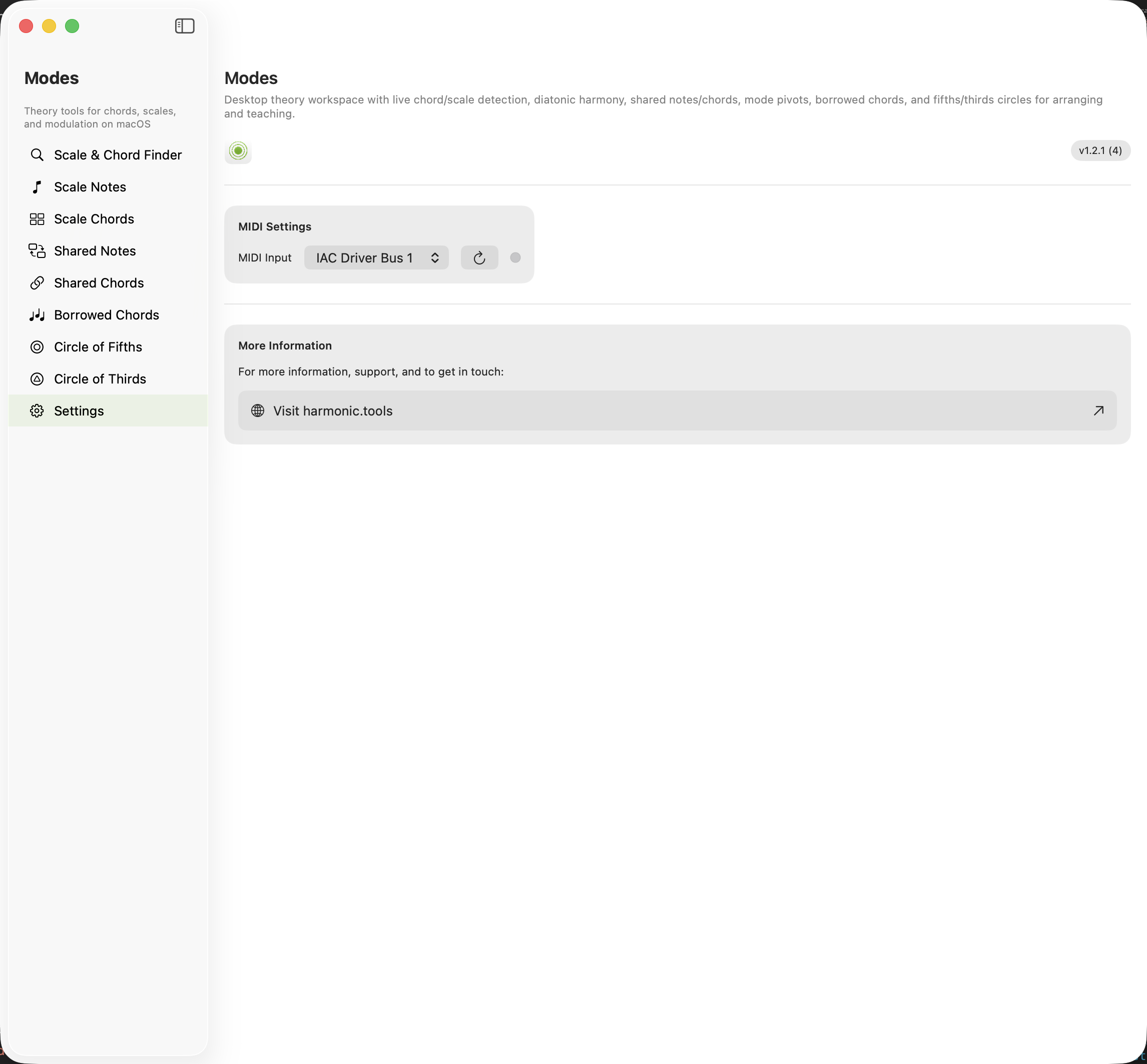 Settings screen on macOS