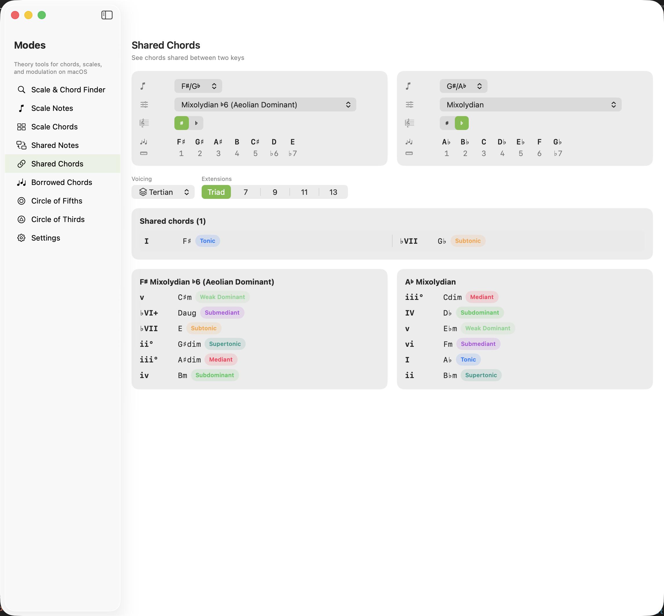 Shared Chords screen on macOS