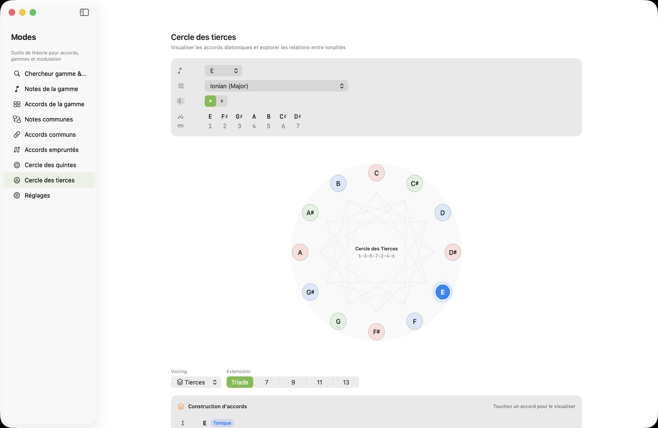 Cercle des tierces sur macOS