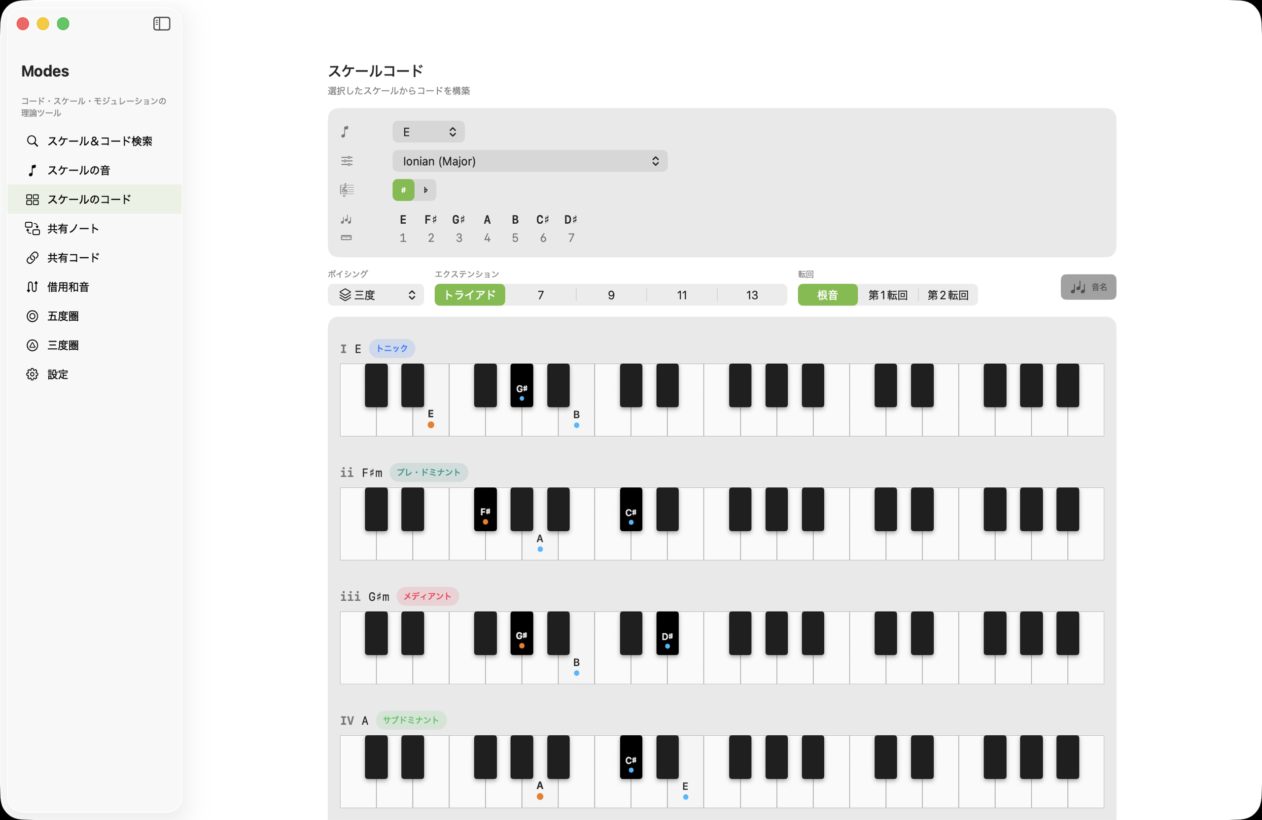 macOSでダイアトニックコード画面
