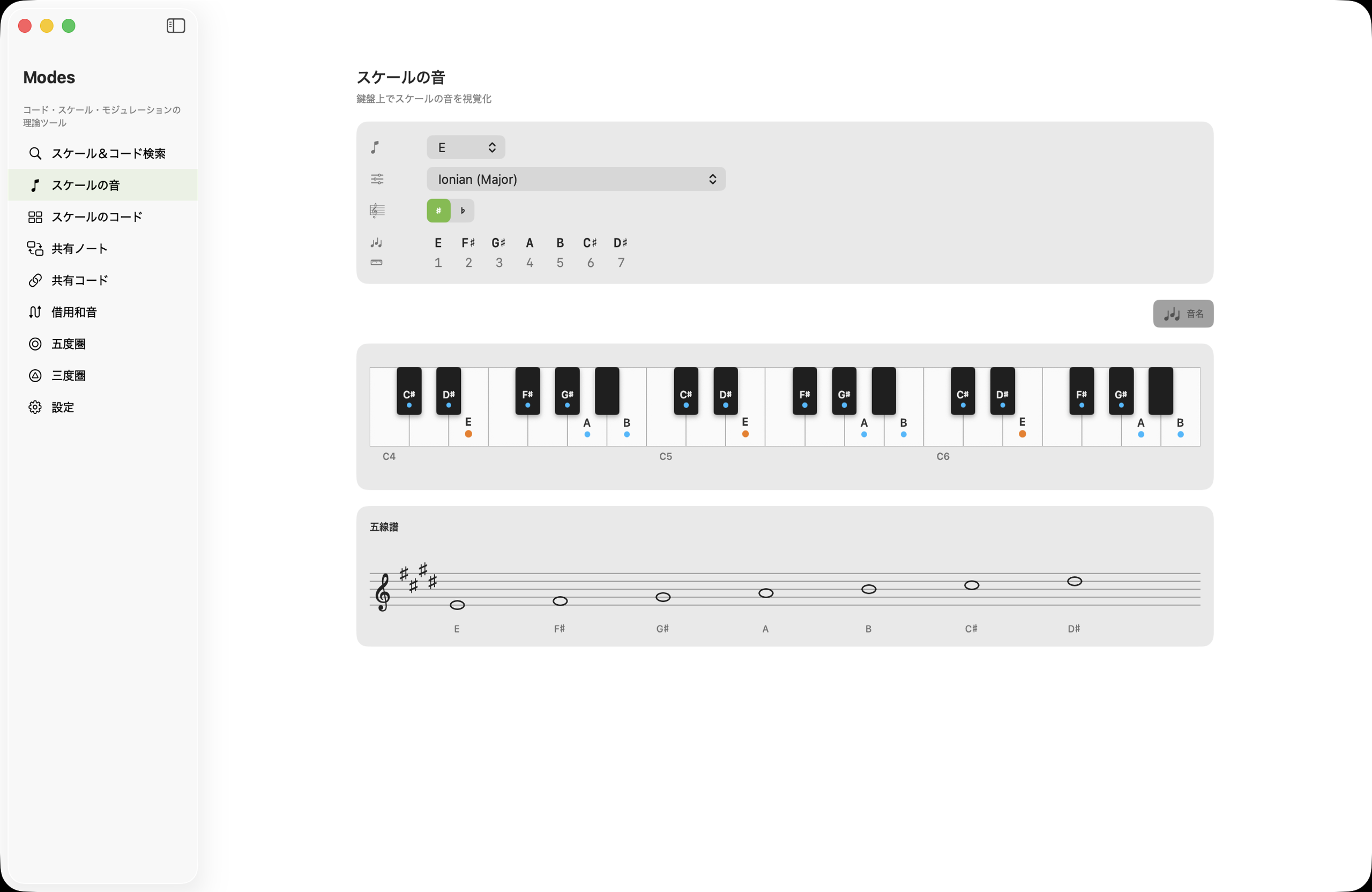 macOSで調性内の音画面