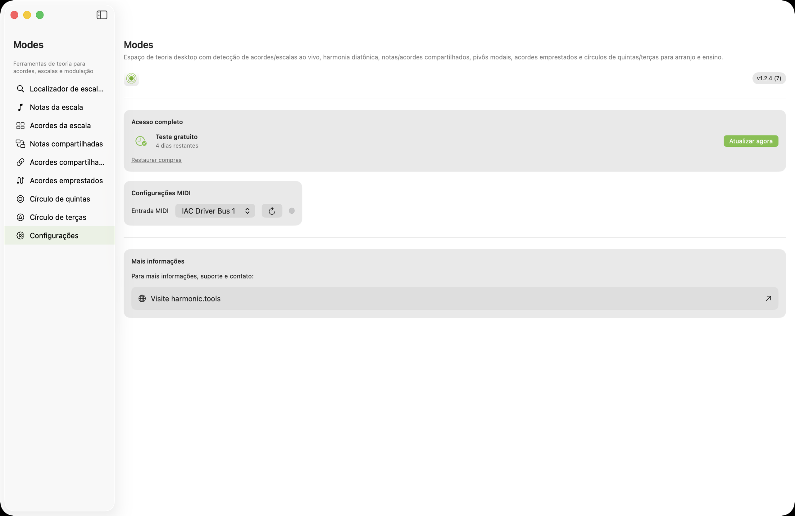 Tela de configurações no macOS