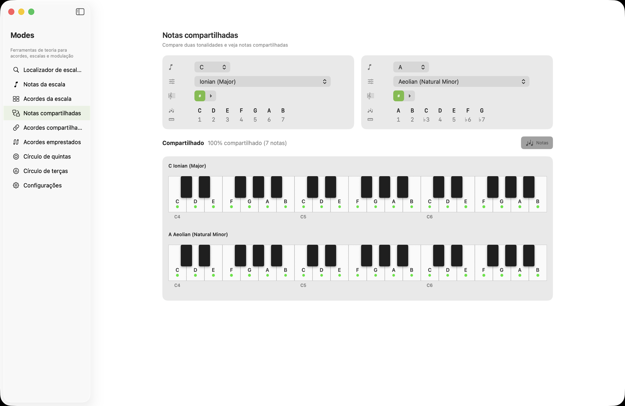 Tela de notas compartilhadas no macOS